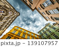 Old-style buildings in Vienna, Austria, on a cloudy day. from a low-angle perspective. 139107957