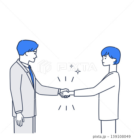 ビジネスで握手して契約成立・商談成功を表すシンプル線画イラスト 139108049