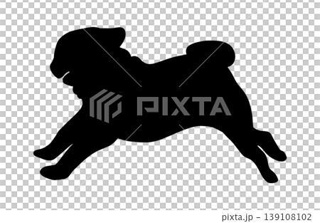 Silhouette of a running pug Silhouette of a running pug 139108102