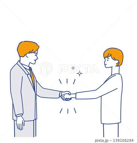 ビジネスで握手して契約成立・商談成功を表すシンプル線画イラスト（色違い） 139108284