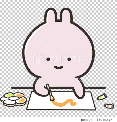 一隻兔子在玩顏料 139108371