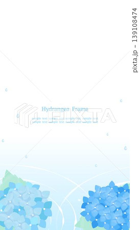 水紋と紫陽花の涼しげな和風水彩フレーム下位置 背景素材 縦長16:9 139108474