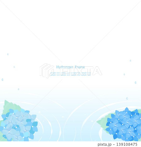 水紋と紫陽花の涼しげな和風水彩フレーム下位置 背景素材 正方形 139108475