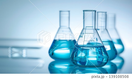 青く発光する液体が入った実験器具の未来的研究背景 青く発光する液体が入った実験器具の未来的研究背景 139108508