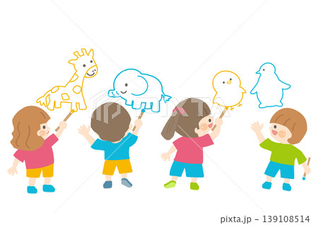 壁に動物の絵を描く子供たち 壁に動物の絵を描く子供たち 139108514