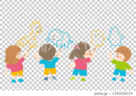 壁に動物の絵を描く子供たち 壁に動物の絵を描く子供たち 139108514
