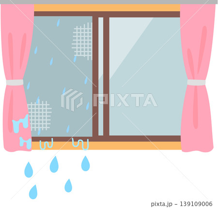 雨が吹き込んでいる窓 139109006