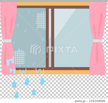 雨が吹き込んでいる窓 139109006