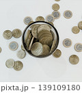 euro coins in a glass cup isolated on white background 139109180