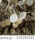 euro coins under gravity effect falling down 139109182