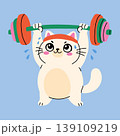 Adorable Cartoon Cat Doing Exercise with Dumbbells 139109219