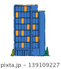 Simplified Blue Skyscraper with Orange Windows 139109227