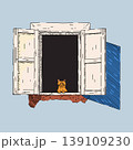 Cat Sitting in an Open Window with Shutters 139109230