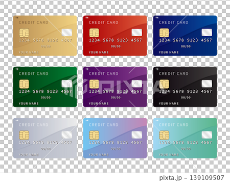 Credit card set vector illustration (color variations, cashless payment, transparent background) Credit card set vector illustration (color variations, cashless payment, transparent background) 139109507