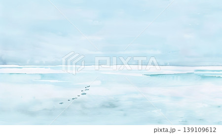 雪原に続くうさぎの足跡が美しい静寂の冬水彩風景 雪原に続くうさぎの足跡が美しい静寂の冬水彩風景 139109612