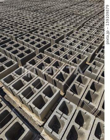 High angle view of curing concrete blocks outdoors High angle view of curing concrete blocks outdoors 139109879