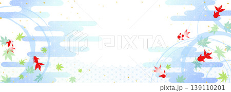 涼しげな水面の波紋と金魚　和風伝統模様背景イラスト 139110201