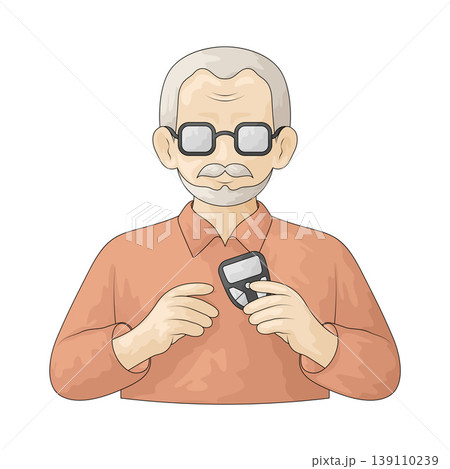 Illustration of Elderly Man using Glucometer 139110239