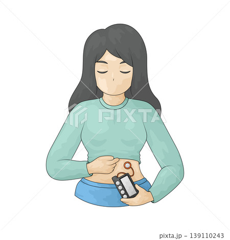 Illustration of Girl Using Insulin Pump 139110243
