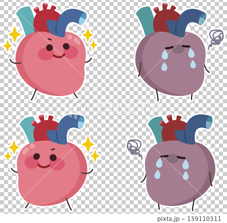 (PNG版のみ白フチあり)心臓キャラクターイラスト (PNG版のみ白フチあり)心臓キャラクターイラスト 139110311