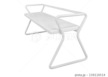 White bench made of steel and wood panels isolated on white background White bench made of steel and wood panels isolated on white background 139110514