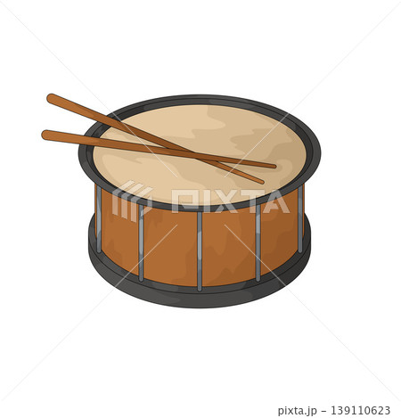 Illustration of snare drum and drumsticks Illustration of snare drum and drumsticks 139110623