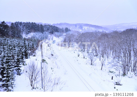 雪景色の中を走る列車 雪景色の中を走る列車 139111208