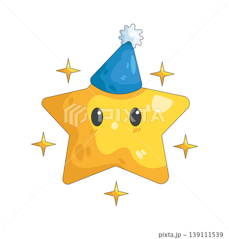 Illustration of star wearing a party hat Illustration of star wearing a party hat 139111539