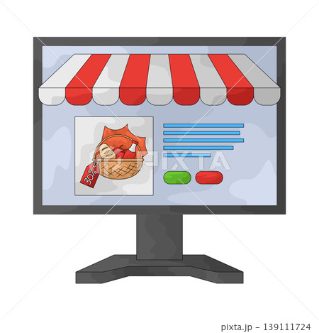 Illustration of Marketplace promo shopping food and drink on monitor Illustration of Marketplace promo shopping food and drink on monitor 139111724