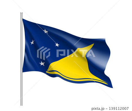 Waving flag of Tokelau Islands. Illustration of Oceania country flag on flagpole. Vector 3d icon isolated on white background Waving flag of Tokelau Islands. Illustration of Oceania country flag on flagpole. Vector 3d icon isolated on white background 139112007