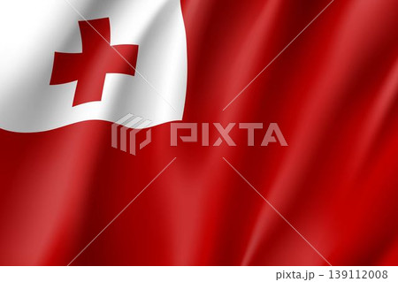 Flag Tonga islands national flag. Patriotic symbol in official country colors. Illustration of Oceania state flag. Vector realistic icon 139112008
