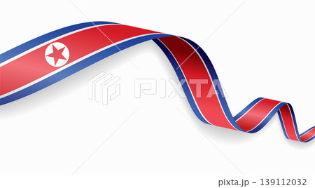 North Korean flag waving ribbon design for national holidays. Vector illustration. 139112032