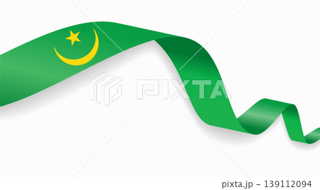 Mauritanian flag waving ribbon design for national holidays. Vector illustration. 139112094
