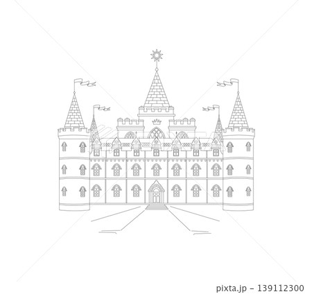 Elegant Medieval Fairy Tale Castle Line Art Illustration Elegant Medieval Fairy Tale Castle Line Art Illustration 139112300