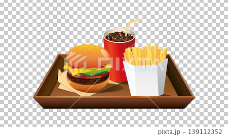 Drink red (orange) Back arrangement _ Hamburger set with tea tray Drink red (orange) Back arrangement _ Hamburger set with tea tray 139112352