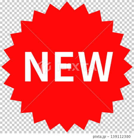 「NEW」と書かれた赤いギザギザの丸のステッカーデザイン 139112380