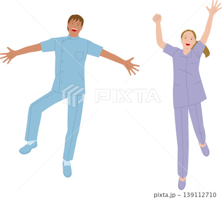 看護師の男性と女性。元気で働くイメージのイラスト。 139112710