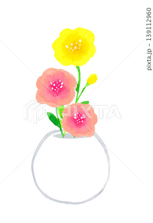 陶器のシンプルな花瓶に生けたかわいい花々 手描き水彩イラスト素材 陶器のシンプルな花瓶に生けたかわいい花々 手描き水彩イラスト素材 139112960