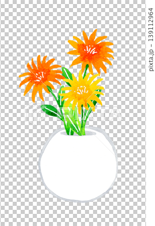陶器のシンプルな花瓶に生けた明るい花々 手描き水彩イラスト素材 陶器のシンプルな花瓶に生けた明るい花々 手描き水彩イラスト素材 139112964