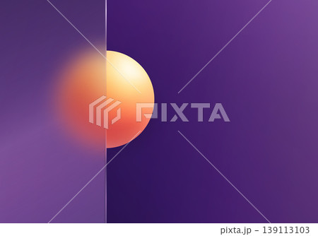 Abstract purple background divided by a translucent glass panel and a glowing orange sphere. Abstract purple background divided by a translucent glass panel and a glowing orange sphere. 139113103