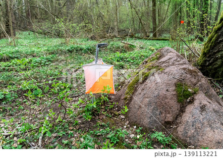 Orange and white orienteering control flag Orange and white orienteering control flag 139113221