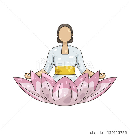 Illustration of Balinese woman meditating in lotus flower 139113726