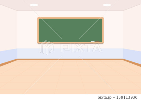 Empty classroom interior with green chalkboard and school background vector illustration. 139113930