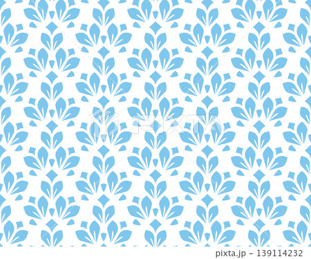 Flower geometric pattern. Seamless vector background. White and blue ornament Flower geometric pattern. Seamless vector background. White and blue ornament 139114232
