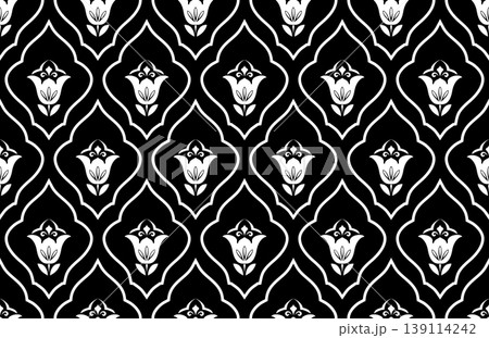 Flower geometric pattern. Seamless vector background. White and black ornament. 139114242
