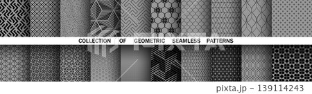 Geometric set of seamless black and gray patterns. Simple vector graphics 139114243