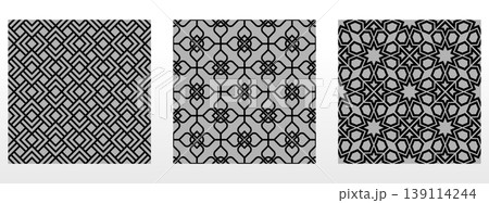 Geometric set of seamless black and gray patterns. Simple vector graphics 139114244