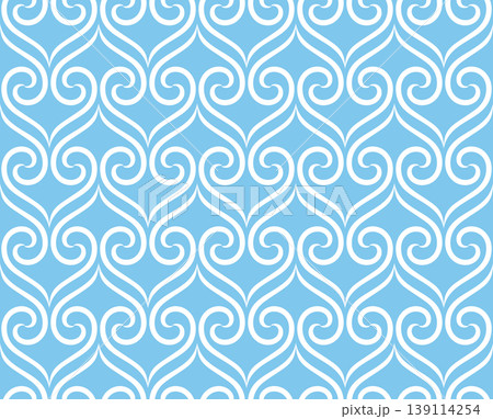 The geometric pattern with wavy lines. Seamless vector background. White and blue texture. Simple lattice graphic design 139114254