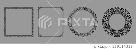 Set of decorative frames Elegant vector element for design in Eastern style, place for text. Floral black and gray frames. Lace illustration for invitations and greeting cards 139114318