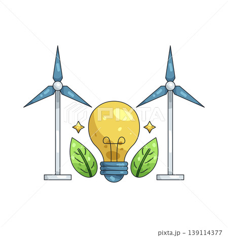 Illustration of wind turbine and light bulb Illustration of wind turbine and light bulb 139114377